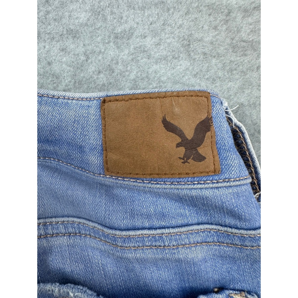 American Eagle Super Super Stretch Skinny Jeans Light Wash Distressed Blue Sz 2 - Picture 6 of 9